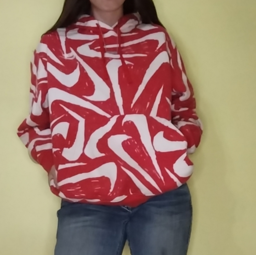 Large Red and White Nike Logo Hoodie